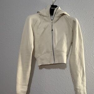 Cream Cropped Zip-Up Hoodie